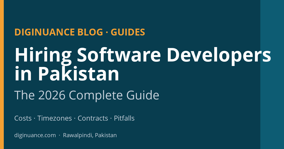 Hiring software developers in Pakistan: 2026 guide cover image — Diginuance