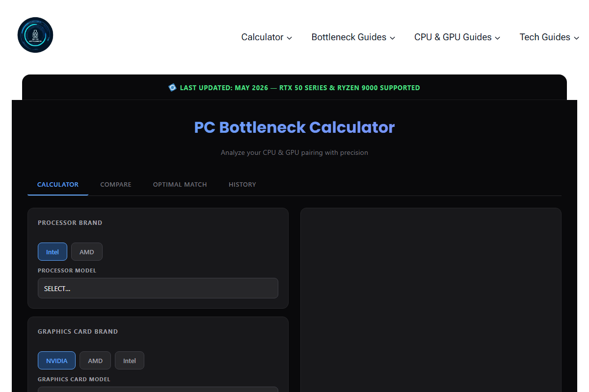 Screenshot of mypcbottleneck.com